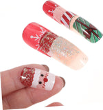 24Pcs Christmas Press on Nails Short Square Fake Nails Santa Claus Buffalo Plaid Snowflakes Design Artificial