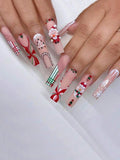 24Pcs Christmas Press on Nails Coffin Fake Nails Santa Claus snowflakes yeti