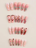 24Pcs Christmas Press on Nails Coffin Fake Nails Santa Claus snowflakes yeti