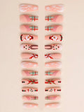 24Pcs Christmas Press on Nails Coffin Fake Nails Santa Claus snowflakes yeti