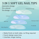French Gel Nail Tips(Matte) 3 in 1 Press On Nails 15 Size 180Pcs Nail Art DIY Fake Nails Soft Short Square Pre-applied Tip Primer Acrylic Tips Kit No Need to File Professional Use