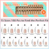 Long Coffin Nails Tips -180Pcs Press on Nails -Gel Nail Tips Square Pre-applied Tip Primer Fake Nails 15 Sizes, 6 Color Full Cover False Nails Acrylic Nails Salons DIY Nail Art Design