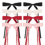 8 PCS Silky Satin Hair Bows with Tassel for Women Grils, Tassel Ribbon Bowknot Hair Clips for Ponytail Holde