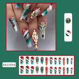 24Pcs Christmas Press on Nails Coffin Fake Nails green gold red Christmas tree