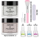 Lofuanna Dip Powder Nail Starter Kit-2 Colors Nail Dipping Powder with Base Top Coat Activator,No UV/LED Needed, 9Pcs Dip Powder Set DIY French Nail Art Manicure Set for Beginners (Glitter Set)