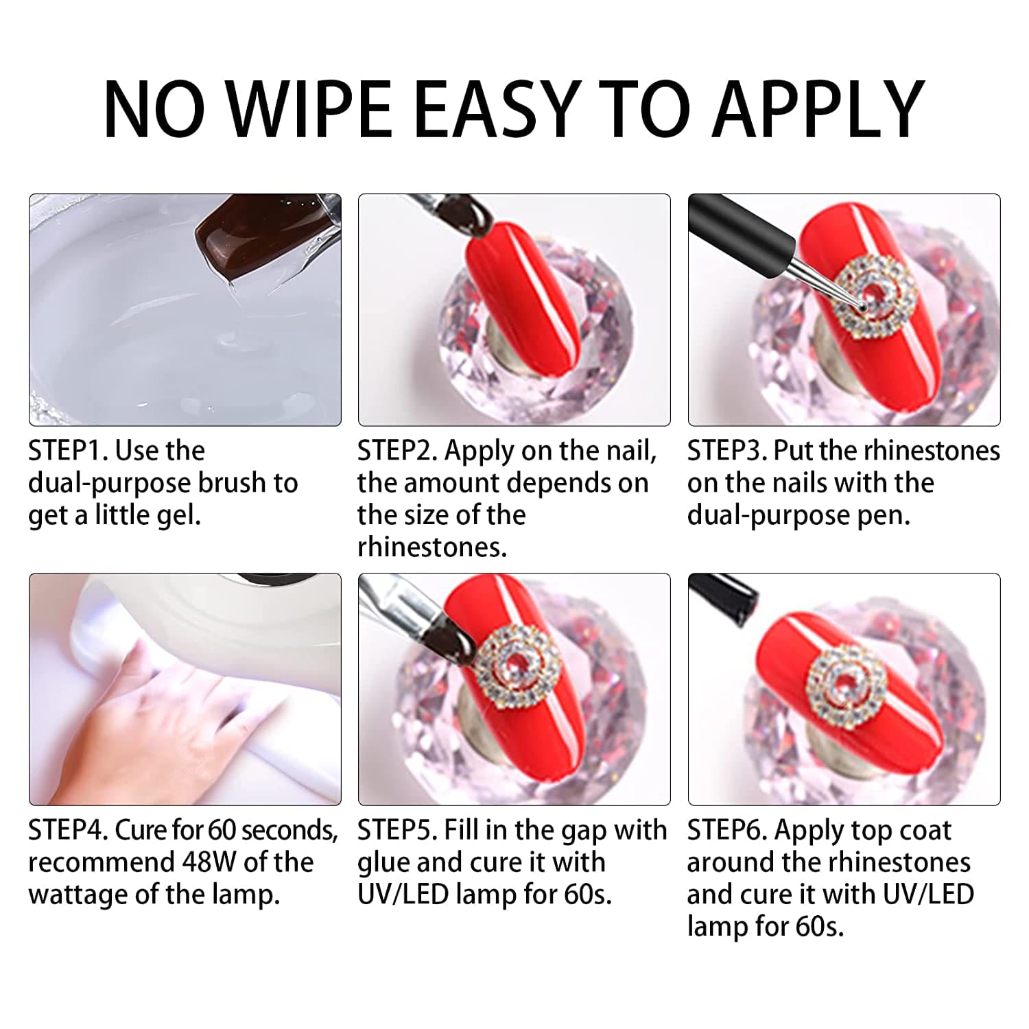 Lofuanna Rhinestone Glue Gel Kit 15ml Clear No Wipe Adhesive Resin